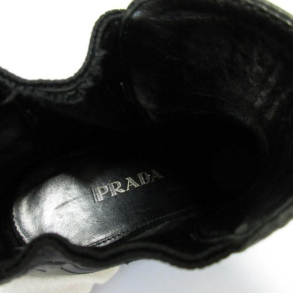 PRADA Short Boots Shoes EU 39 US 9 Leather Black Authentic