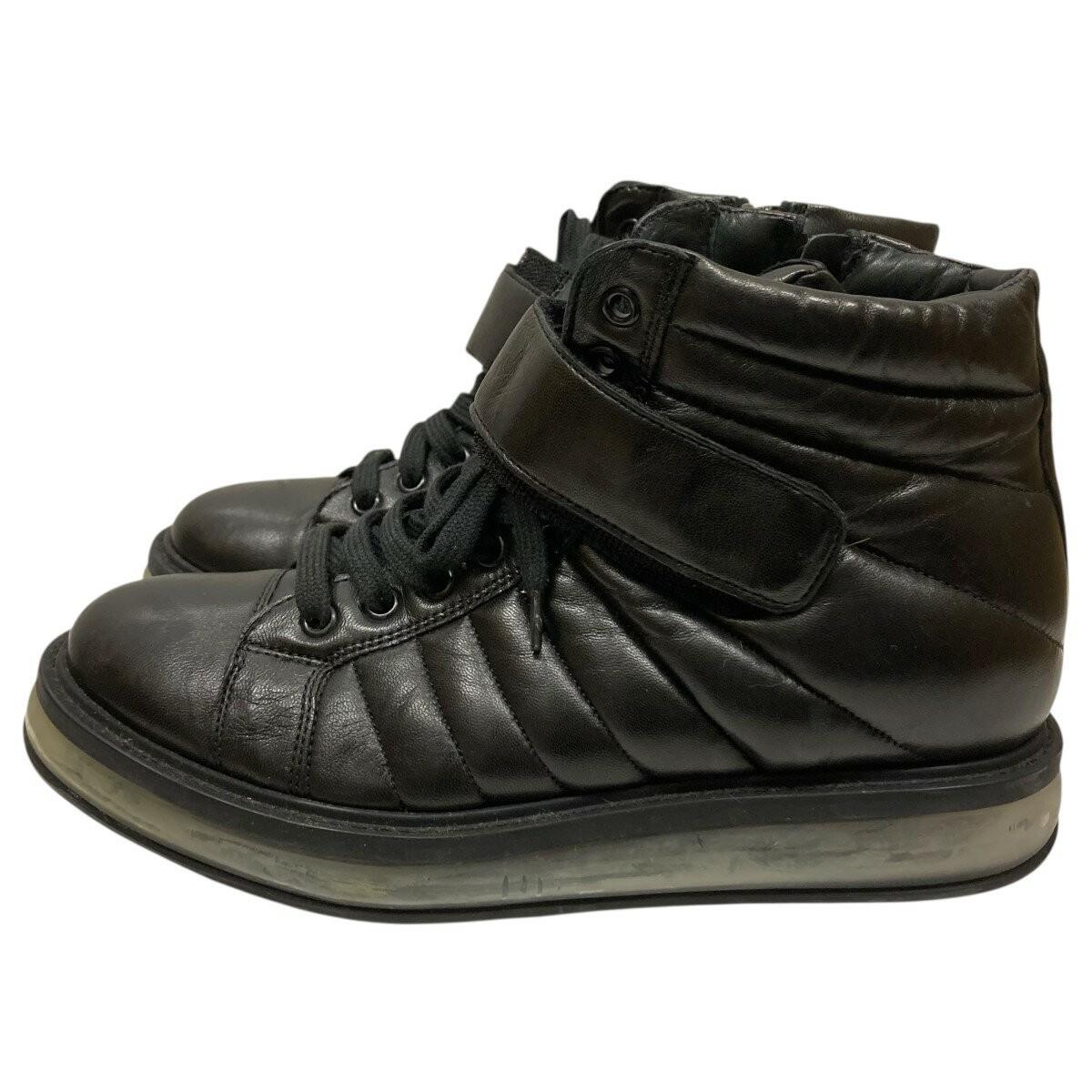 PRADA Sneakers Shoes High-Cut EU 36.5 US 6.5 Leather Black Authentic