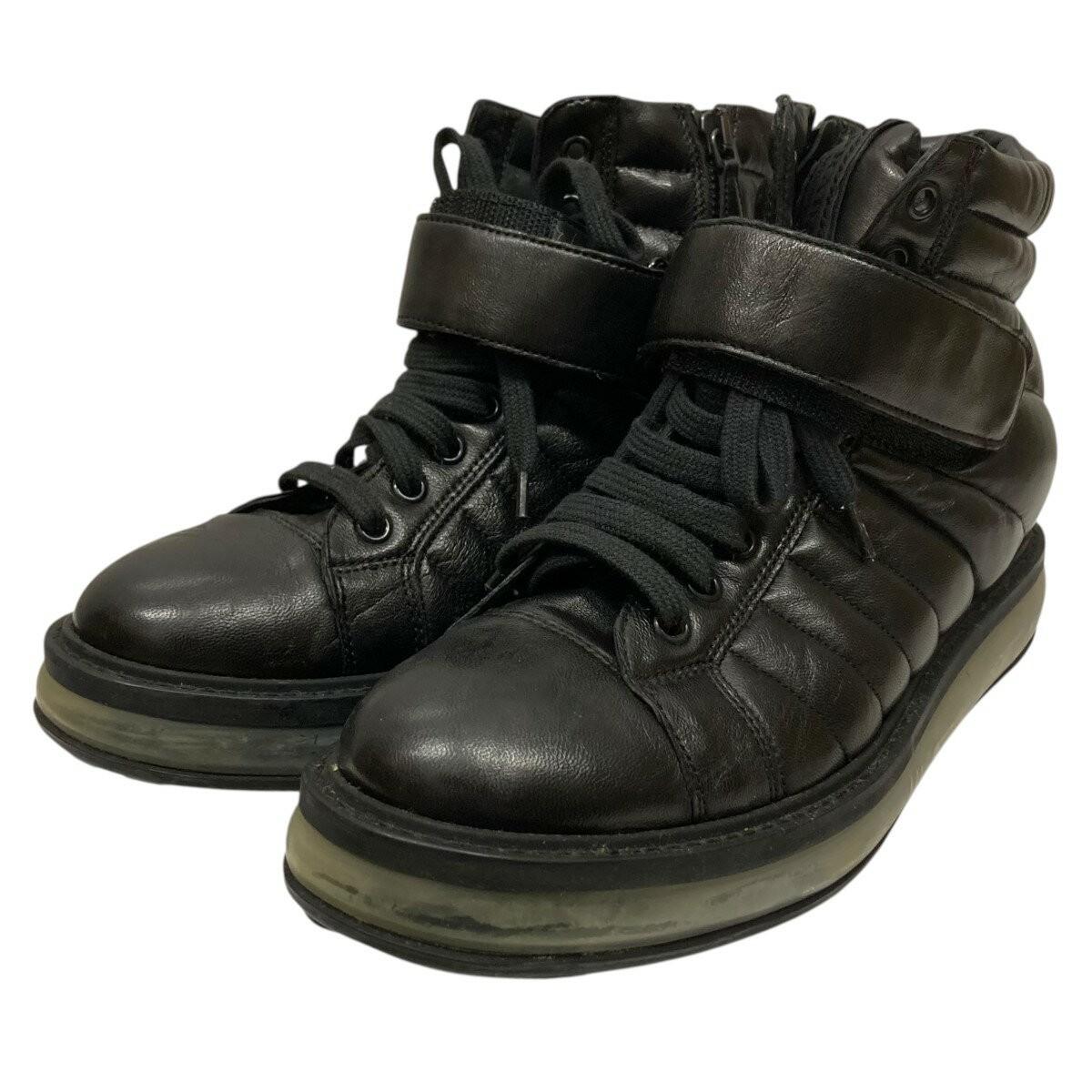 PRADA Sneakers Shoes High-Cut EU 36.5 US 6.5 Leather Black Authentic