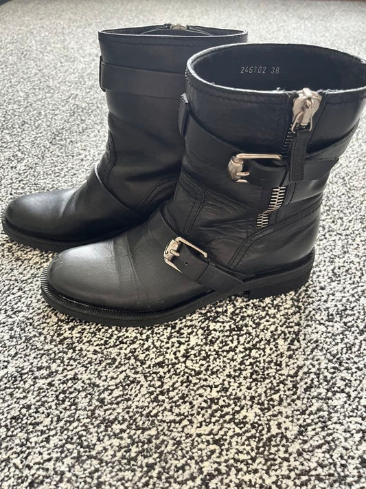 GUCCI engineer Boots Shoes EU 38 US 8 Leather Black Authentic