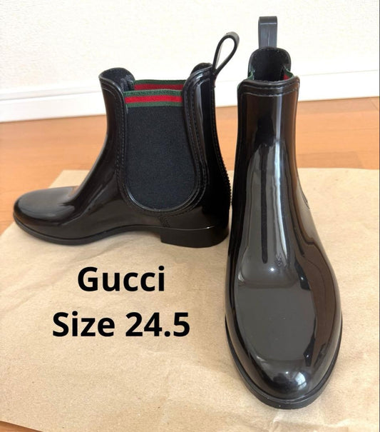 GUCCI Rain Boots Shoes EU 37.5 US 7.5 Black Authentic
