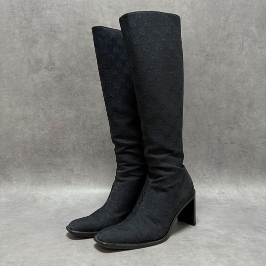 GUCCI Long Boots Shoes GG Canvas EU 36 US 6 Black Authentic