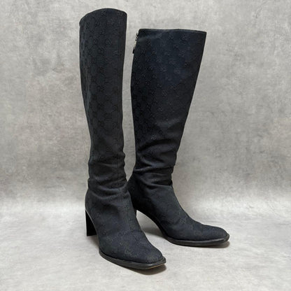 GUCCI Long Boots Shoes GG Canvas EU 36 US 6 Black Authentic