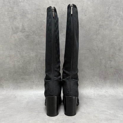 GUCCI Long Boots Shoes GG Canvas EU 36 US 6 Black Authentic