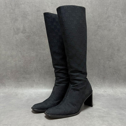 GUCCI Long Boots Shoes GG Canvas EU 36 US 6 Black Authentic