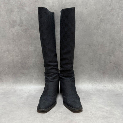 GUCCI Long Boots Shoes GG Canvas EU 36 US 6 Black Authentic