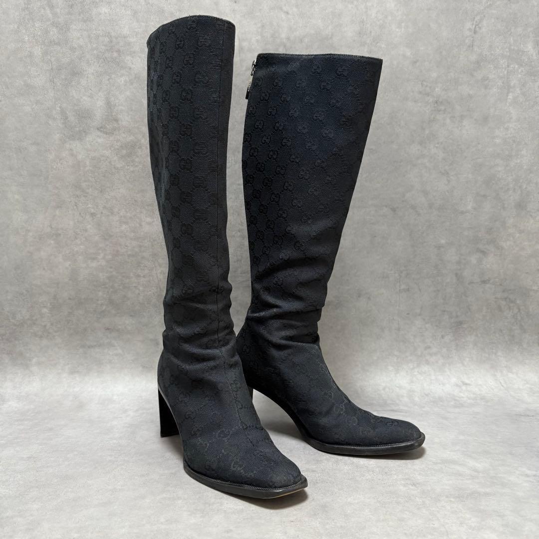 GUCCI Long Boots Shoes GG Canvas EU 36 US 6 Black Authentic