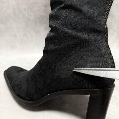 GUCCI Long Boots Shoes GG Canvas EU 36 US 6 Black Authentic