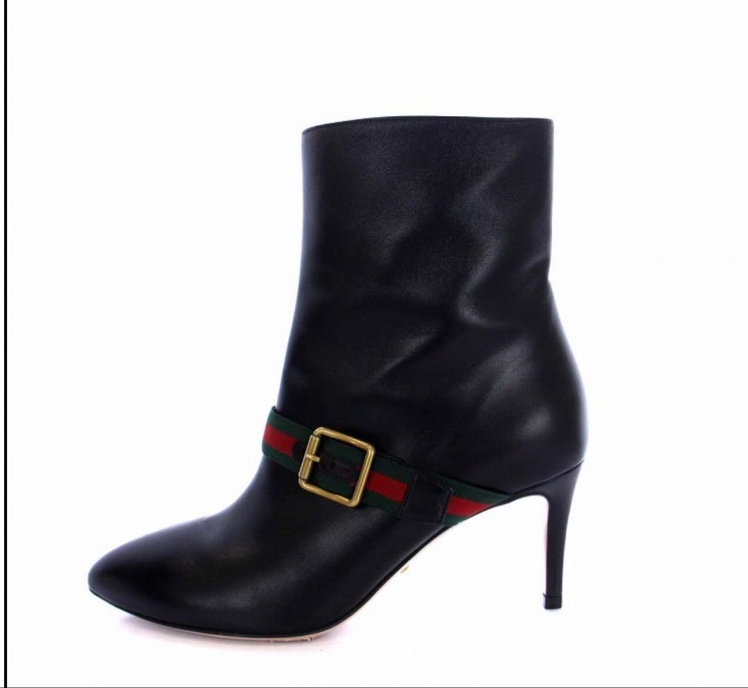 GUCCI Short Boots Shoes Sherry Line EU 38 US 8 Black Authentic