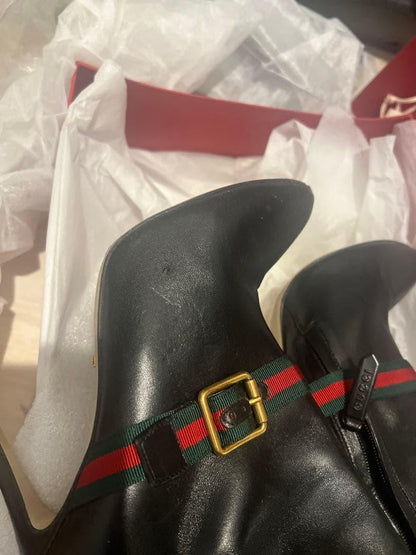 GUCCI Short Boots Shoes Sherry Line EU 38 US 8 Black Authentic