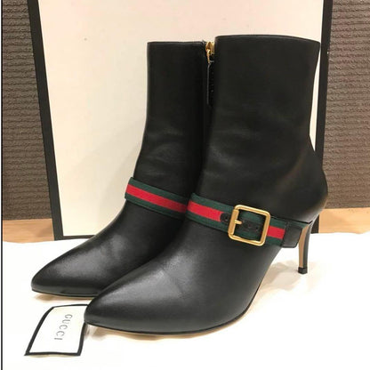 GUCCI Short Boots Shoes Sherry Line EU 38 US 8 Black Authentic