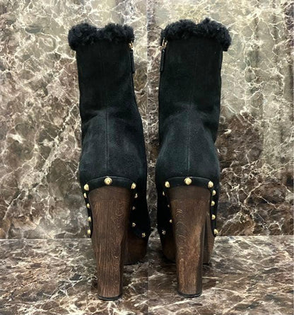 GUCCI Mouton Boots Shoes EU 37.5 US 7.5 Suede Black Authentic
