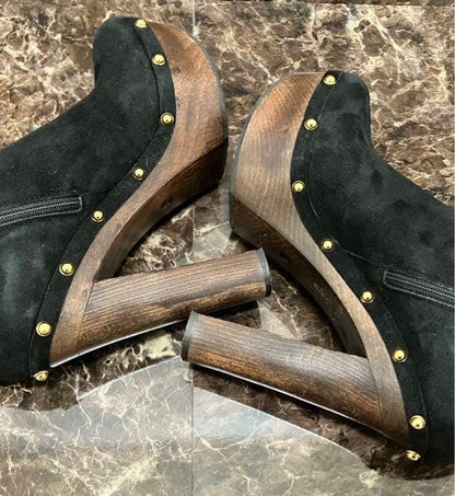 GUCCI Mouton Boots Shoes EU 37.5 US 7.5 Suede Black Authentic