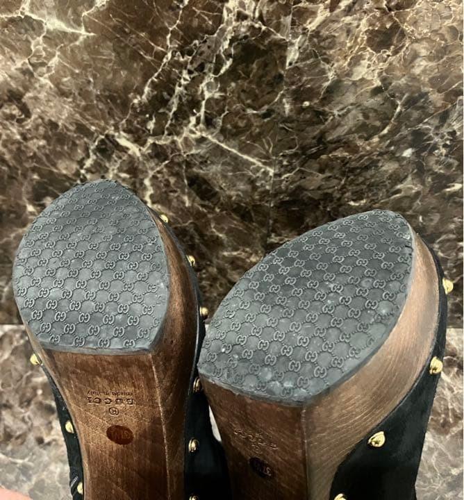 GUCCI Mouton Boots Shoes EU 37.5 US 7.5 Suede Black Authentic