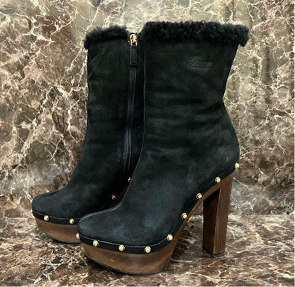 GUCCI Mouton Boots Shoes EU 37.5 US 7.5 Suede Black Authentic