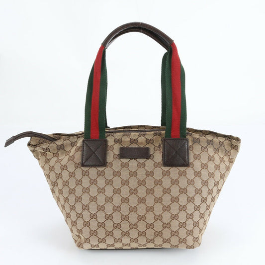 GUCCI Hand Bag Tote Purse Sherry Line GG Canvas Leather Brown Authentic