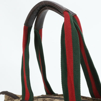 GUCCI Hand Bag Tote Purse Sherry Line GG Canvas Leather Brown Authentic