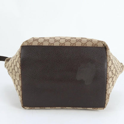 GUCCI Hand Bag Tote Purse Sherry Line GG Canvas Leather Brown Authentic