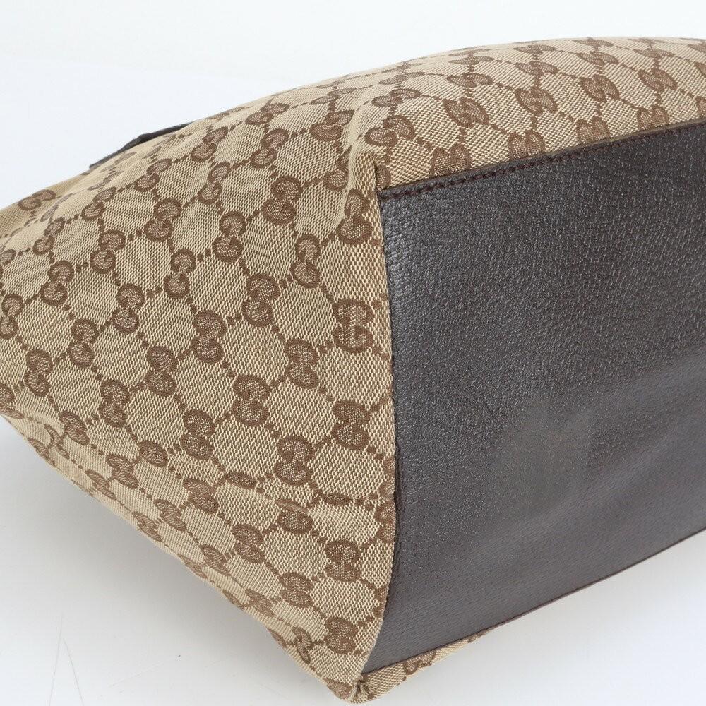 GUCCI Hand Bag Tote Purse Sherry Line GG Canvas Leather Brown Authentic