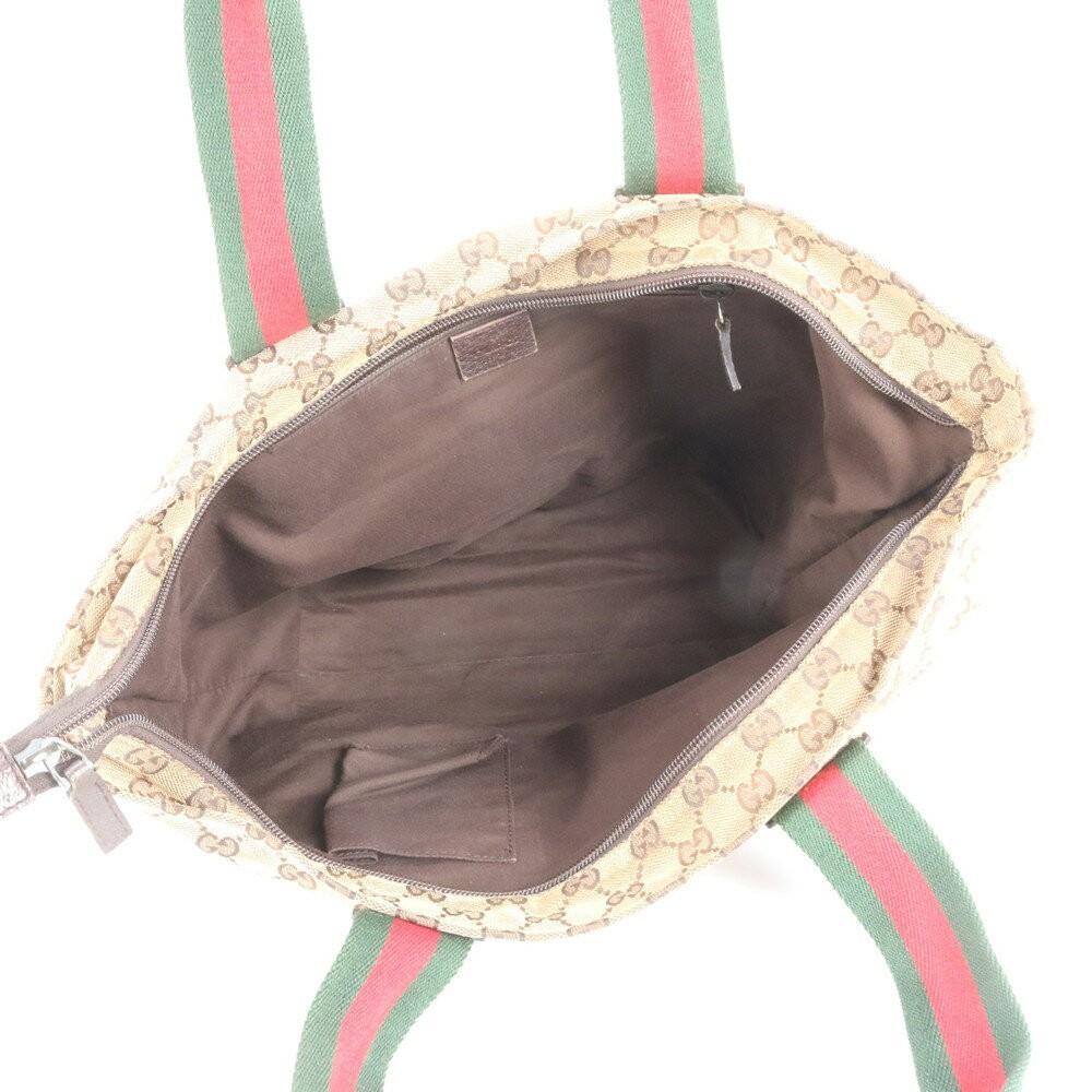 GUCCI Hand Bag Tote Purse Sherry Line GG Canvas Leather Brown Authentic