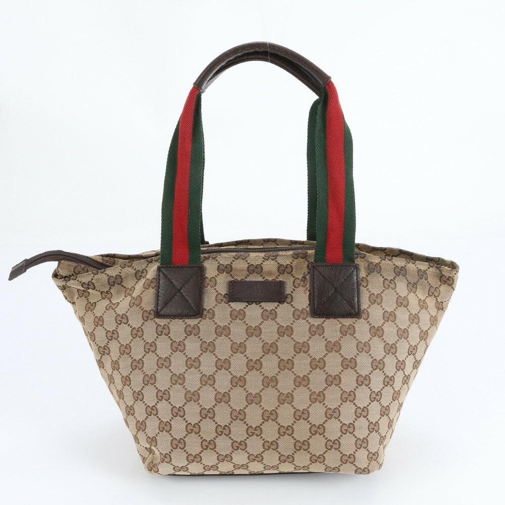 GUCCI Hand Bag Tote Purse Sherry Line GG Canvas Leather Brown Authentic