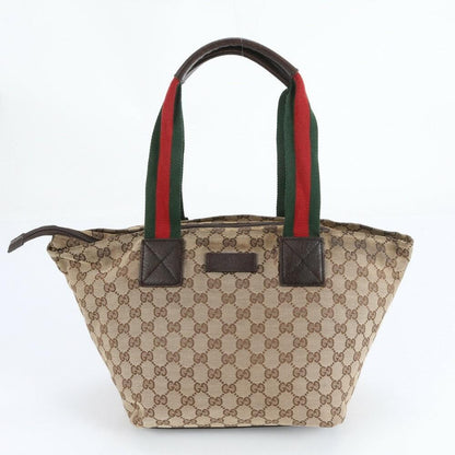 GUCCI Hand Bag Tote Purse Sherry Line GG Canvas Leather Brown Authentic