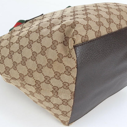 GUCCI Hand Bag Tote Purse Sherry Line GG Canvas Leather Brown Authentic
