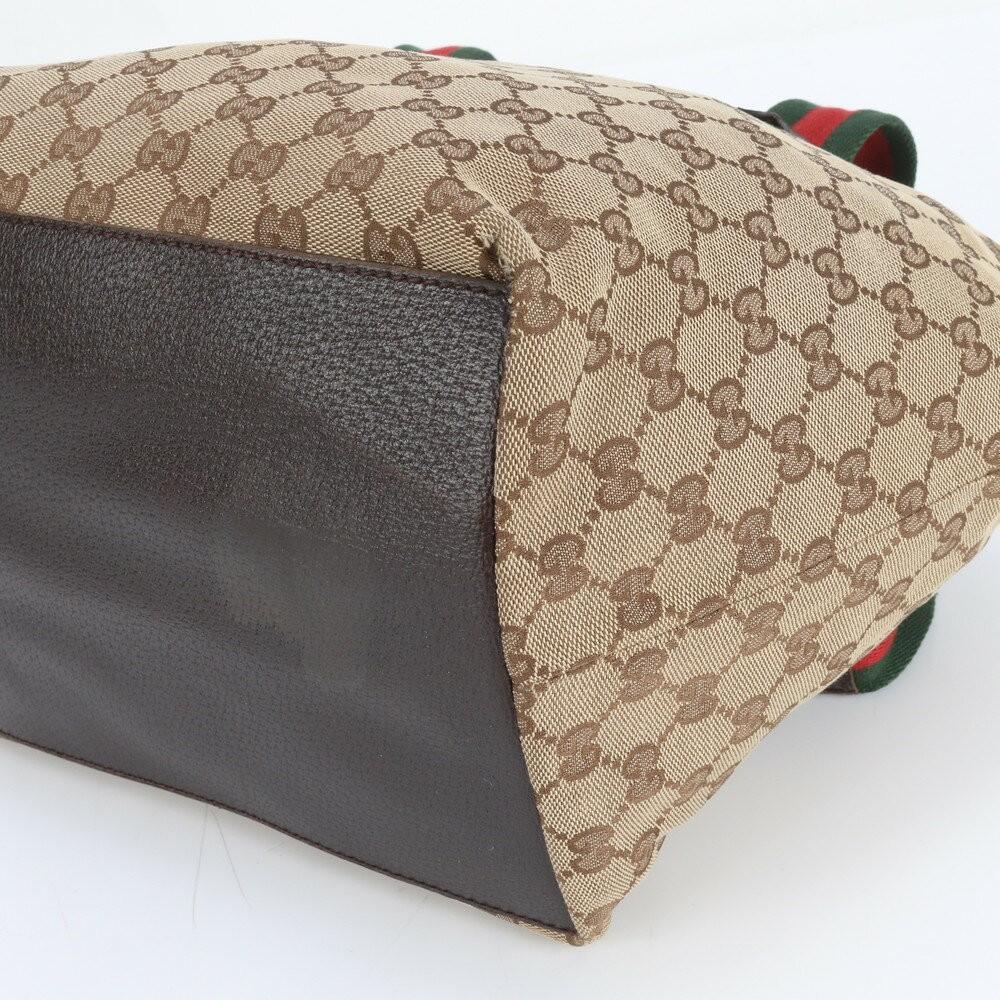 GUCCI Hand Bag Tote Purse Sherry Line GG Canvas Leather Brown Authentic