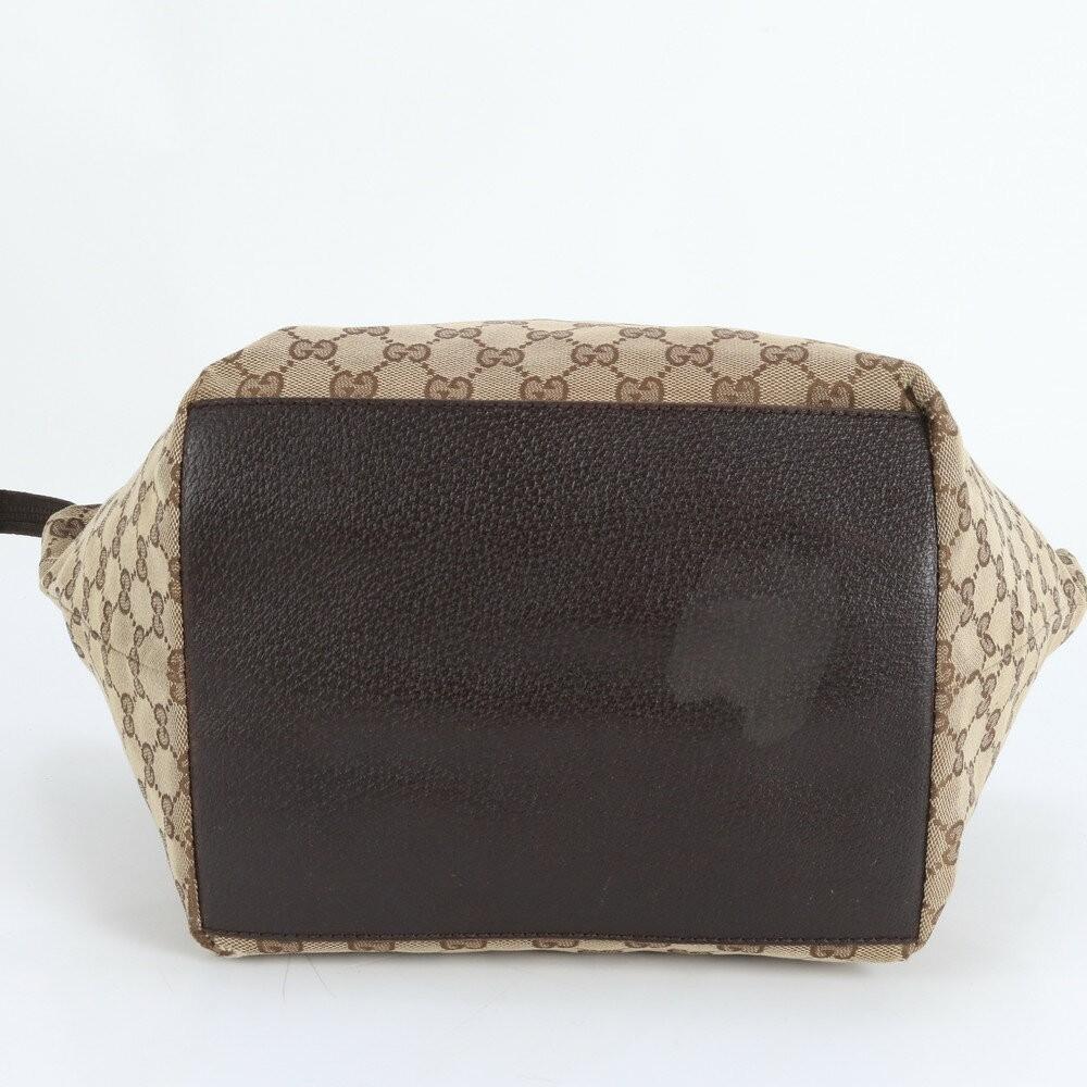 GUCCI Hand Bag Tote Purse Sherry Line GG Canvas Leather Brown Authentic