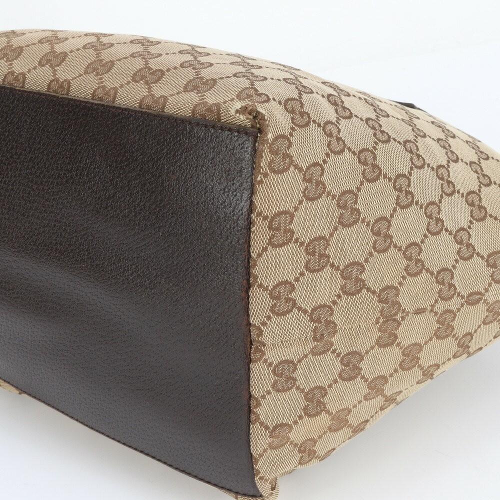 GUCCI Hand Bag Tote Purse Sherry Line GG Canvas Leather Brown Authentic