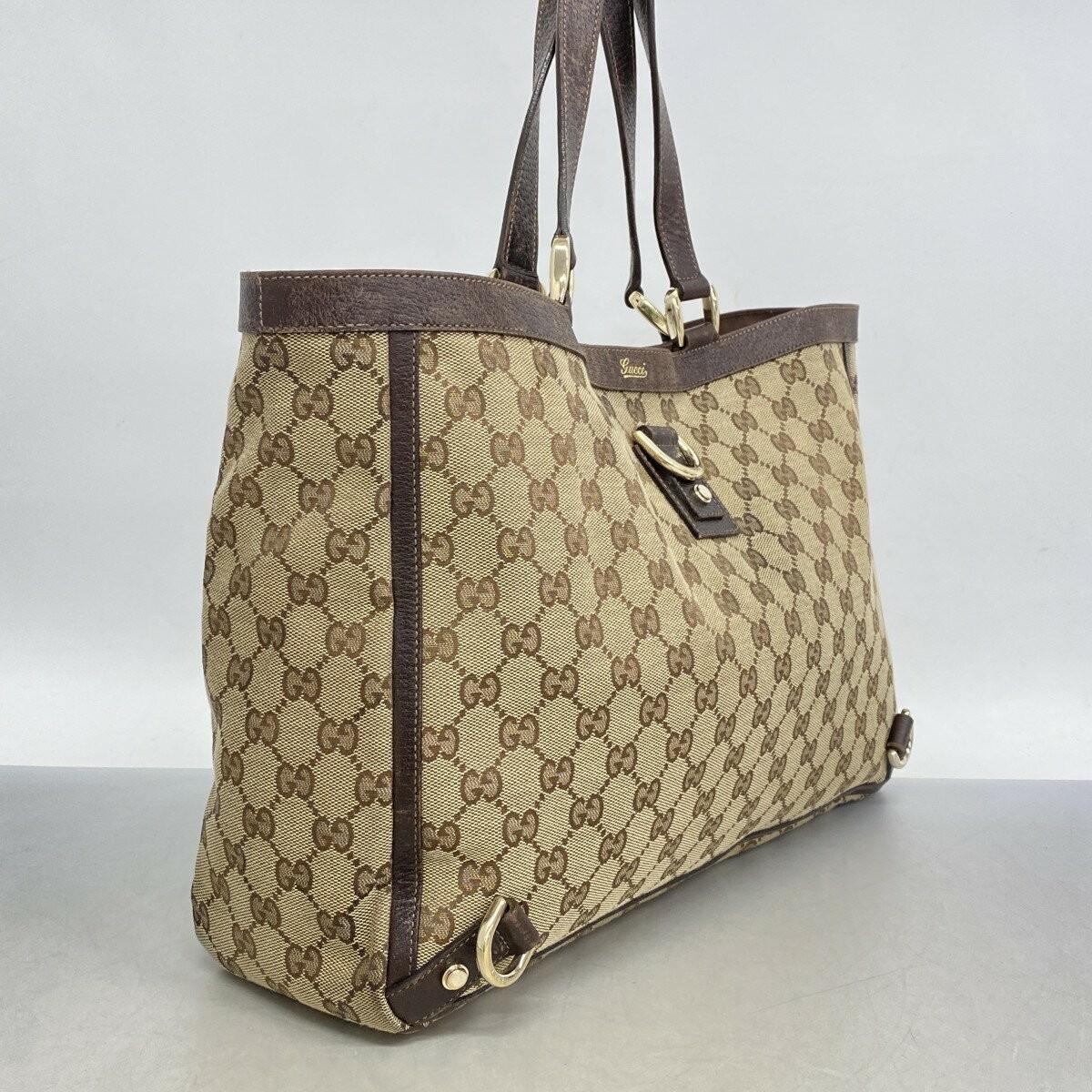 GUCCI Hand Bag Tote Purse GG Canvas Brown Authentic