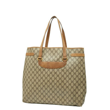 GUCCI Hand Bag Tote Purse GG Supreme PVC Leather Brown Authentic