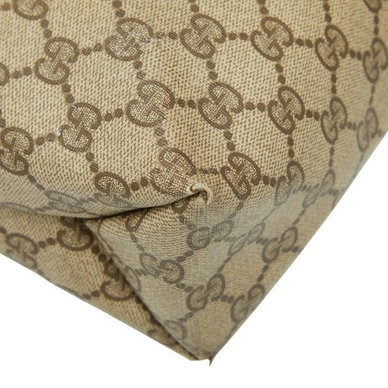 GUCCI Hand Bag Tote Purse GG Supreme PVC Leather Brown Authentic