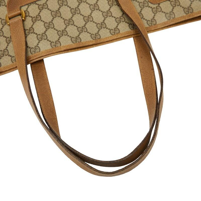 GUCCI Hand Bag Tote Purse GG Supreme PVC Leather Brown Authentic