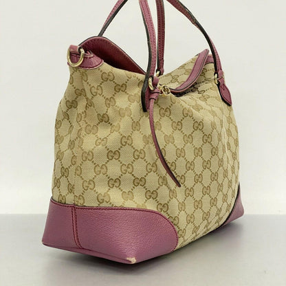 GUCCI Hand Bag Tote Purse GG Canvas Brown Pink Authentic