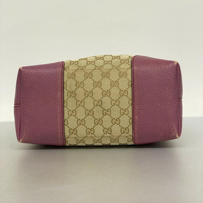 GUCCI Hand Bag Tote Purse GG Canvas Brown Pink Authentic