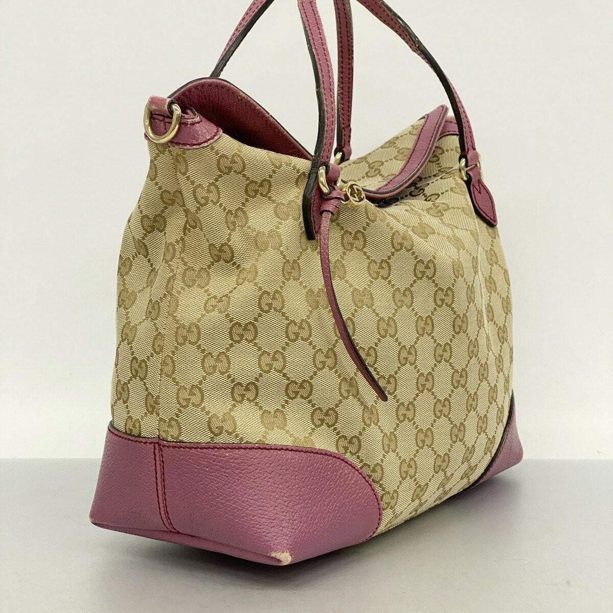GUCCI Hand Bag Tote Purse GG Canvas Brown Pink Authentic