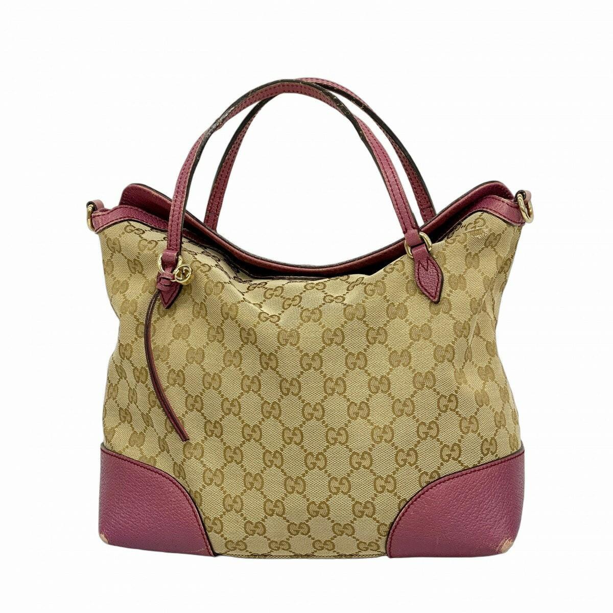GUCCI Hand Bag Tote Purse GG Canvas Brown Pink Authentic