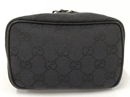 GUCCI Hand Bag Tote Purse Pouch GG Canvas Black Authentic