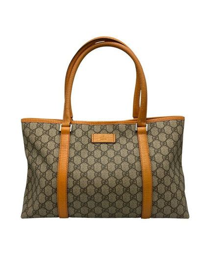 GUCCI Hand Bag Tote Purse GG Supreme PVC Leather Camel Authentic
