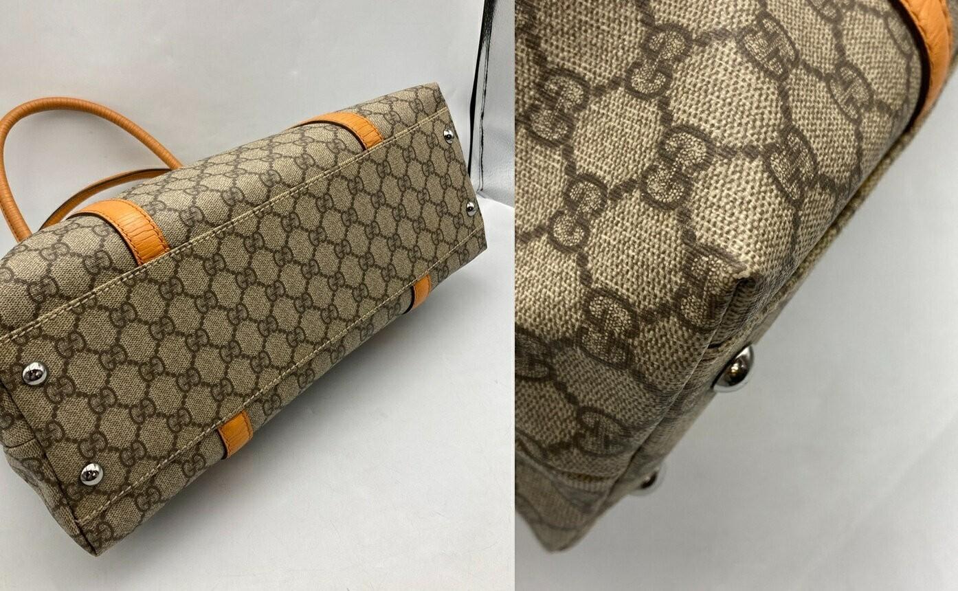 GUCCI Hand Bag Tote Purse GG Supreme PVC Leather Camel Authentic