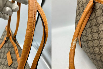 GUCCI Hand Bag Tote Purse GG Supreme PVC Leather Camel Authentic