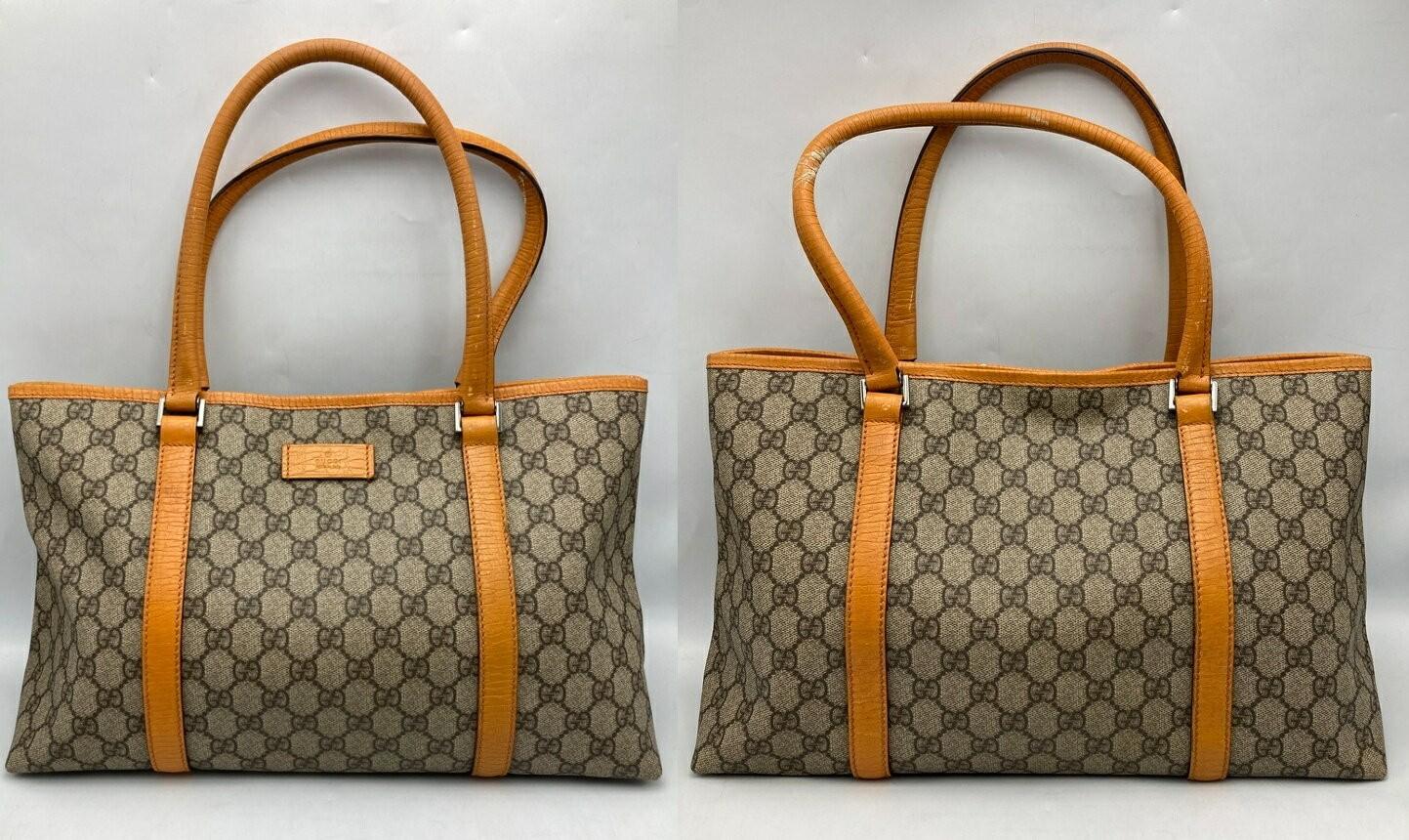 GUCCI Hand Bag Tote Purse GG Supreme PVC Leather Camel Authentic