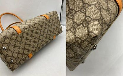 GUCCI Hand Bag Tote Purse GG Supreme PVC Leather Camel Authentic
