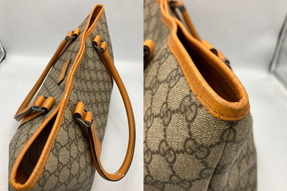 GUCCI Hand Bag Tote Purse GG Supreme PVC Leather Camel Authentic