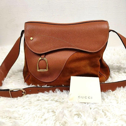 GUCCI Shoulder Bag Purse Suede Leather Authentic