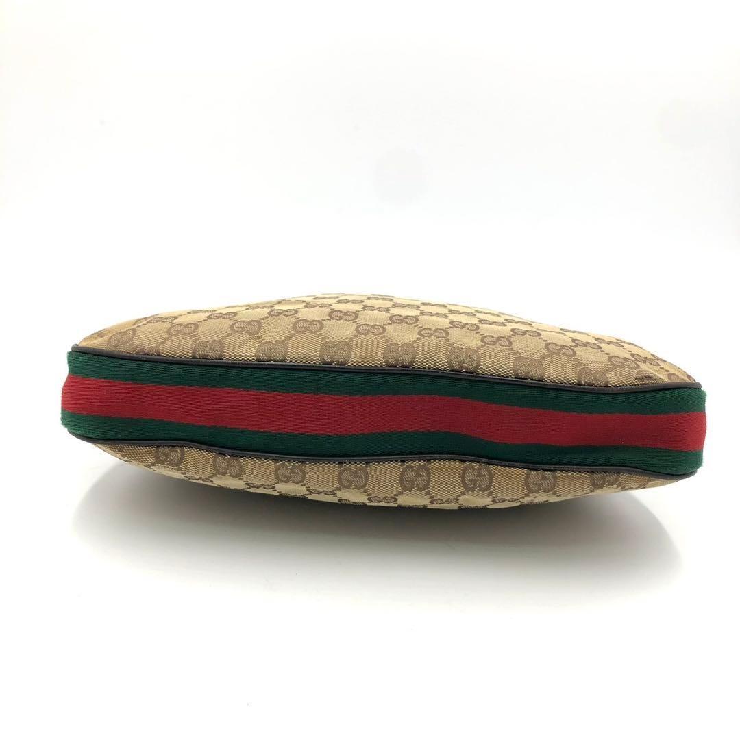 GUCCI Shoulder Bag Purse Sherry Line GG Canvas Leather Beige Dark Brown Auth