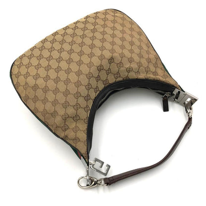 GUCCI Shoulder Bag Purse Sherry Line GG Canvas Leather Beige Dark Brown Auth