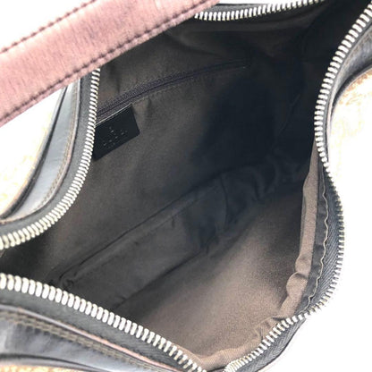 GUCCI Shoulder Bag Purse Sherry Line GG Canvas Leather Beige Dark Brown Auth