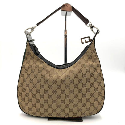 GUCCI Shoulder Bag Purse Sherry Line GG Canvas Leather Beige Dark Brown Auth